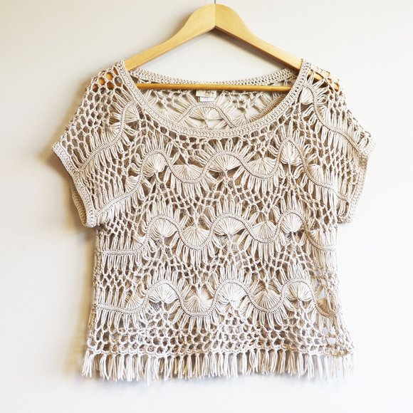 Daytrip Tops - Daytrip Boho Knit Crochet Festival Fringe Top M